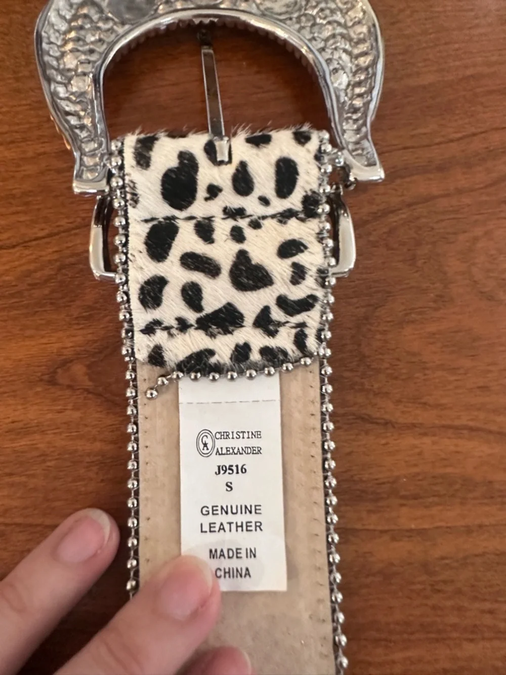 Christine Alexander Leopard Haircalf Rhinestone Western Belt Crystal Buckle Y2K